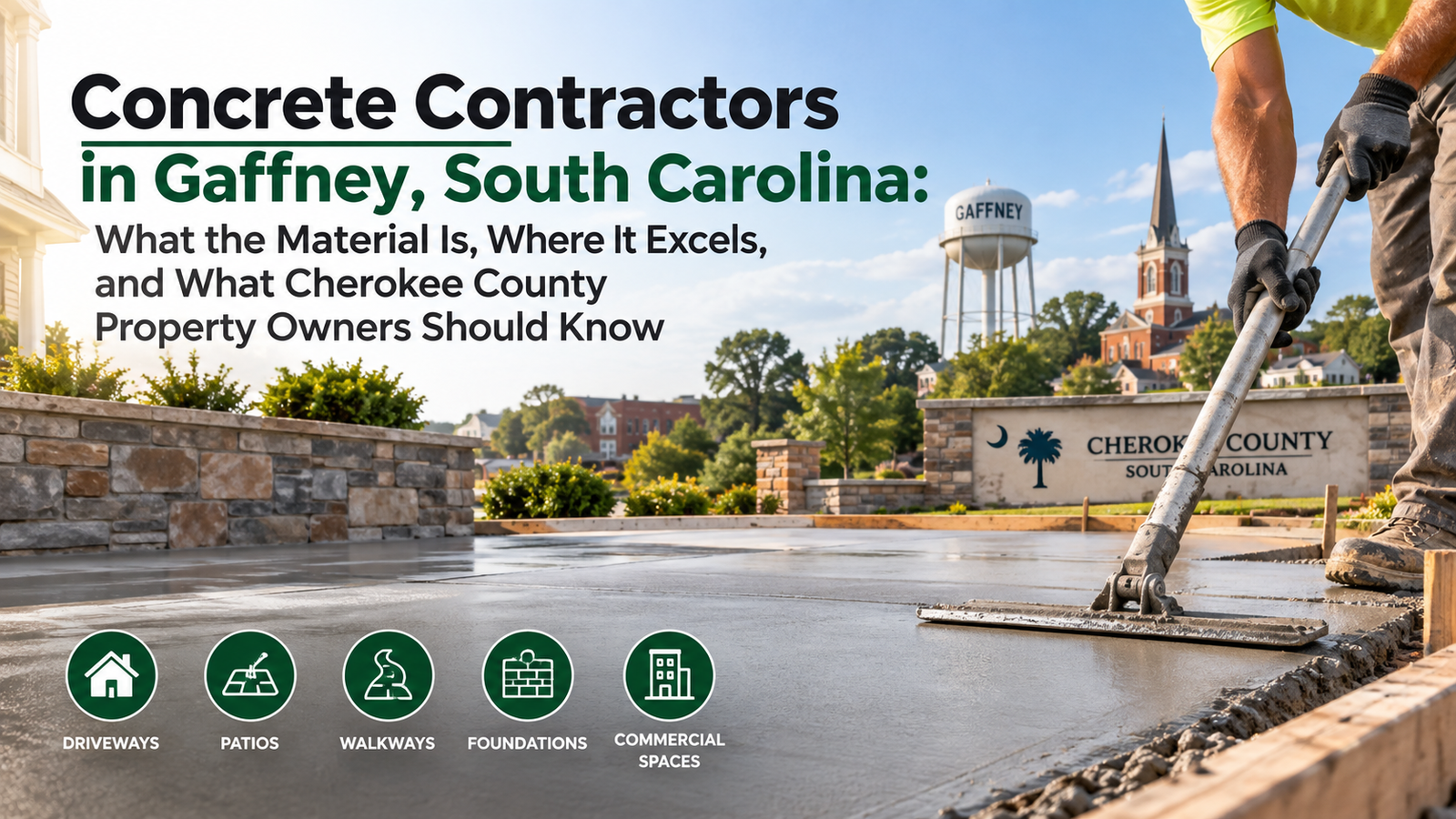 Concrete Contractors in Gaffney, South Carolina: What the Material Is, Where It Excels, and What Cherokee County Property Owners Should Know